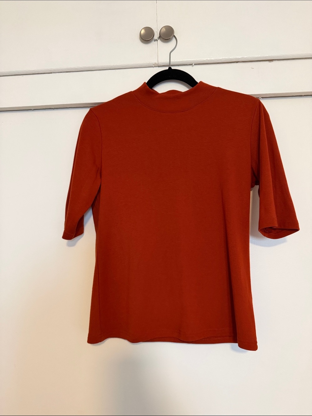 Rust Short Sleeve Mock Neck Cotton Rich Top M